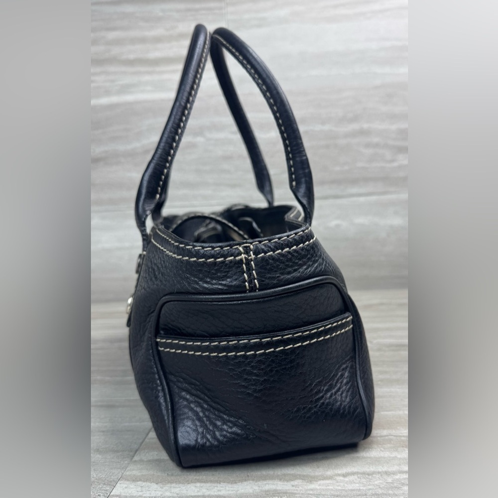 Y2K MICHAEL Michael Kors Greenwich Black Pebbled Leather Vintage Barrel Bag - Picture 3 of 13
